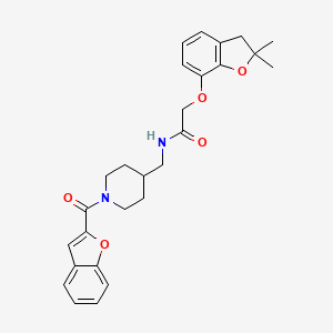 molecular formula C27H30N2O5 B2580959 N-((1-(benzofuran-2-carbonyl)piperidin-4-yl)methyl)-2-((2,2-dimethyl-2,3-dihydrobenzofuran-7-yl)oxy)acetamide CAS No. 1327535-12-5