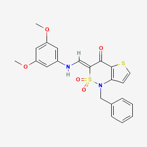 molecular formula C22H20N2O5S2 B2580976 (3Z)-1-benzyl-3-{[(3,5-dimethoxyphenyl)amino]methylidene}-1H-thieno[3,2-c][1,2]thiazin-4(3H)-one 2,2-dioxide CAS No. 894672-38-9