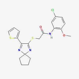 molecular formula C20H20ClN3O2S2 B2580983 N-(5-氯-2-甲氧苯基)-2-((3-(噻吩-2-基)-1,4-二氮杂螺[4.4]壬-1,3-二烯-2-基)硫代)乙酰胺 CAS No. 1223985-20-3