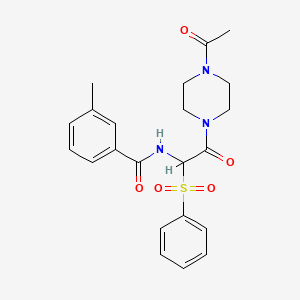 molecular formula C22H25N3O5S B2580984 N-[2-(4-acetylpiperazin-1-yl)-1-(benzenesulfonyl)-2-oxoethyl]-3-methylbenzamide CAS No. 1042974-62-8