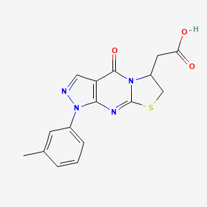 molecular formula C16H14N4O3S B2580992 2-(4-Oxo-1-(m-tolyl)-1,4,6,7-tetrahydropyrazolo[3,4-d]thiazolo[3,2-a]pyrimidin-6-yl)acetic acid CAS No. 1170413-47-4
