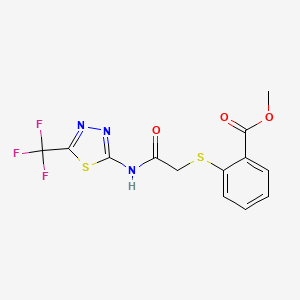 molecular formula C13H10F3N3O3S2 B2581002 Methyl 2-[(2-oxo-2-{[5-(trifluoromethyl)-1,3,4-thiadiazol-2-yl]amino}ethyl)sulfanyl]benzenecarboxylate CAS No. 339013-90-0