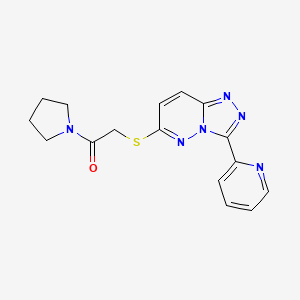 molecular formula C16H16N6OS B2581036 2-[(3-Pyridin-2-yl-[1,2,4]triazolo[4,3-b]pyridazin-6-yl)sulfanyl]-1-pyrrolidin-1-ylethanone CAS No. 868967-13-9