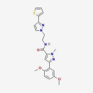 molecular formula C22H23N5O3S B2581039 3-(2,5-dimethoxyphenyl)-1-methyl-N-(2-(3-(thiophen-2-yl)-1H-pyrazol-1-yl)ethyl)-1H-pyrazole-5-carboxamide CAS No. 1448036-08-5