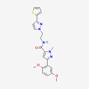 molecular formula C22H23N5O3S B2581039 3-(2,5-二甲氧基苯基)-1-甲基-N-(2-(3-(噻吩-2-基)-1H-吡唑-1-基)乙基)-1H-吡唑-5-甲酰胺 CAS No. 1448036-08-5