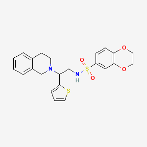 molecular formula C23H24N2O4S2 B2581061 N-(2-(3,4-二氢异喹啉-2(1H)-基)-2-(噻吩-2-基)乙基)-2,3-二氢苯并[b][1,4]二氧杂环-6-磺酰胺 CAS No. 898424-61-8