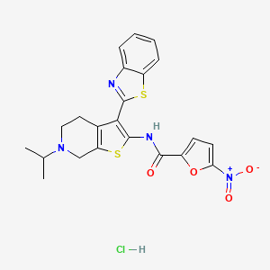molecular formula C22H21ClN4O4S2 B2581083 N-(3-(benzo[d]thiazol-2-yl)-6-isopropyl-4,5,6,7-tetrahydrothieno[2,3-c]pyridin-2-yl)-5-nitrofuran-2-carboxamide hydrochloride CAS No. 1329971-83-6