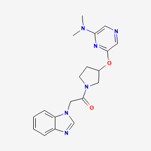 molecular formula C19H22N6O2 B2581084 2-(1H-苯并[d]咪唑-1-基)-1-(3-((6-(二甲氨基)吡嗪-2-基)氧代)吡咯烷-1-基)乙酮 CAS No. 2034317-64-9