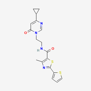 molecular formula C18H18N4O2S2 B2581089 N-(2-(4-环丙基-6-氧代嘧啶-1(6H)-基)乙基)-4-甲基-2-(噻吩-2-基)噻唑-5-甲酰胺 CAS No. 2034544-32-4