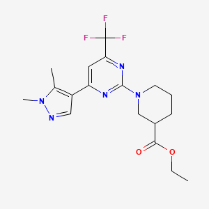 molecular formula C18H22F3N5O2 B2581090 Ethyl 1-(4-(1,5-dimethyl-1H-pyrazol-4-yl)-6-(trifluoromethyl)pyrimidin-2-yl)piperidine-3-carboxylate CAS No. 1007344-02-6
