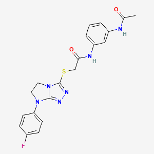 molecular formula C20H19FN6O2S B2581094 N-(3-乙酰氨基苯基)-2-((7-(4-氟苯基)-6,7-二氢-5H-咪唑并[2,1-c][1,2,4]三唑-3-基)硫代)乙酰胺 CAS No. 921578-36-1