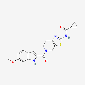 molecular formula C20H20N4O3S B2581096 N-(5-(6-甲氧基-1H-吲哚-2-羰基)-4,5,6,7-四氢噻唑并[5,4-c]吡啶-2-基)环丙烷甲酰胺 CAS No. 1795434-35-3
