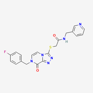 molecular formula C20H17FN6O2S B2581098 2-((7-(4-fluorobenzyl)-8-oxo-7,8-dihydro-[1,2,4]triazolo[4,3-a]pyrazin-3-yl)thio)-N-(pyridin-3-ylmethyl)acetamide CAS No. 1251550-83-0