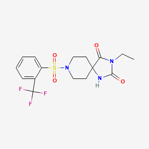 molecular formula C16H18F3N3O4S B2581108 3-Ethyl-8-((2-(trifluoromethyl)phenyl)sulfonyl)-1,3,8-triazaspiro[4.5]decane-2,4-dione CAS No. 942006-62-4