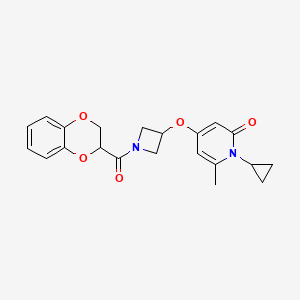 molecular formula C21H22N2O5 B2581110 1-cyclopropyl-4-((1-(2,3-dihydrobenzo[b][1,4]dioxine-2-carbonyl)azetidin-3-yl)oxy)-6-methylpyridin-2(1H)-one CAS No. 2034289-98-8