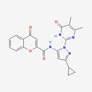 molecular formula C22H19N5O4 B2581111 N-(3-cyclopropyl-1-(4,5-dimethyl-6-oxo-1,6-dihydropyrimidin-2-yl)-1H-pyrazol-5-yl)-4-oxo-4H-chromene-2-carboxamide CAS No. 1203419-58-2