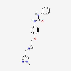 molecular formula C21H23N5O2 B2581118 1-[4-[[1-[(1-Methylpyrazol-4-yl)methyl]aziridin-2-yl]methoxy]phenyl]-3-phenylurea CAS No. 2418693-75-9