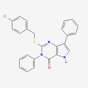 molecular formula C25H18ClN3OS B2581133 2-((4-chlorobenzyl)thio)-3,7-diphenyl-3H-pyrrolo[3,2-d]pyrimidin-4(5H)-one CAS No. 2034584-71-7