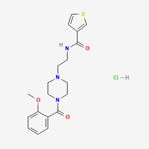 molecular formula C19H24ClN3O3S B2581155 N-(2-(4-(2-methoxybenzoyl)piperazin-1-yl)ethyl)thiophene-3-carboxamide hydrochloride CAS No. 1351616-37-9
