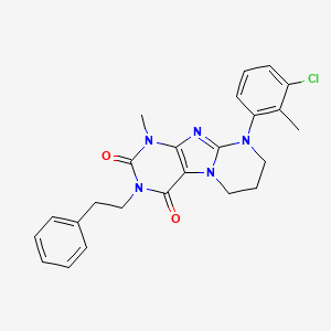 molecular formula C24H24ClN5O2 B2581156 9-(3-chloro-2-methylphenyl)-1-methyl-3-phenethyl-6,7,8,9-tetrahydropyrimido[2,1-f]purine-2,4(1H,3H)-dione CAS No. 877616-86-9