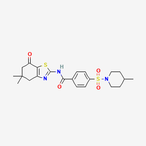 molecular formula C22H27N3O4S2 B2581169 N-(5,5-dimethyl-7-oxo-4,5,6,7-tetrahydrobenzo[d]thiazol-2-yl)-4-((4-methylpiperidin-1-yl)sulfonyl)benzamide CAS No. 683260-21-1