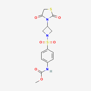 molecular formula C14H15N3O6S2 B2581171 Methyl (4-((3-(2,4-dioxothiazolidin-3-yl)azetidin-1-yl)sulfonyl)phenyl)carbamate CAS No. 1795477-03-0