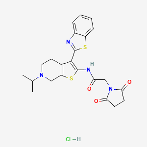 molecular formula C23H25ClN4O3S2 B2581212 N-(3-(benzo[d]thiazol-2-yl)-6-isopropyl-4,5,6,7-tetrahydrothieno[2,3-c]pyridin-2-yl)-2-(2,5-dioxopyrrolidin-1-yl)acetamide hydrochloride CAS No. 1189927-07-8