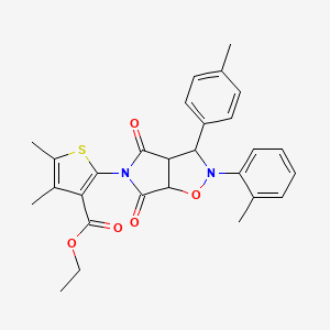 molecular formula C28H28N2O5S B2581213 ethyl 2-(4,6-dioxo-2-(o-tolyl)-3-(p-tolyl)tetrahydro-2H-pyrrolo[3,4-d]isoxazol-5(3H)-yl)-4,5-dimethylthiophene-3-carboxylate CAS No. 1005074-01-0
