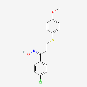 molecular formula C16H16ClNO2S B2581218 1-(4-Chlorophenyl)-3-[(4-methoxyphenyl)sulfanyl]-1-propanone oxime CAS No. 477867-76-8