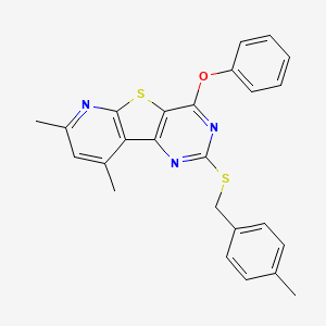 molecular formula C25H21N3OS2 B2581227 7,9-二甲基-2-[(4-甲基苯甲基)硫代]-4-苯氧基吡啶并[3',2':4,5]噻吩并[3,2-d]嘧啶 CAS No. 478065-69-9