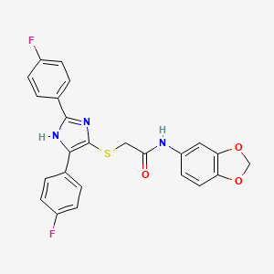 molecular formula C24H17F2N3O3S B2581270 N-(2H-1,3-苯并二氧杂环-5-基)-2-{[2,5-双(4-氟苯基)-1H-咪唑-4-基]硫代}乙酰胺 CAS No. 901243-07-0