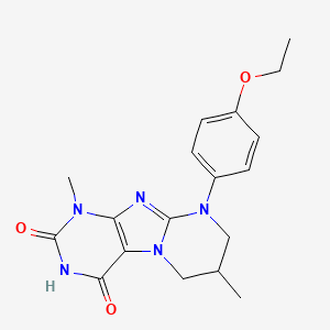 molecular formula C18H21N5O3 B2581274 9-(4-ethoxyphenyl)-1,7-dimethyl-6,7,8,9-tetrahydropyrimido[2,1-f]purine-2,4(1H,3H)-dione CAS No. 848743-51-1