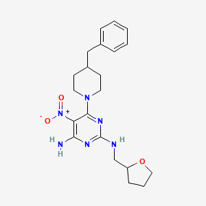 molecular formula C21H28N6O3 B2581278 6-(4-benzylpiperidin-1-yl)-5-nitro-N~2~-(tetrahydrofuran-2-ylmethyl)pyrimidine-2,4-diamine CAS No. 577789-11-8