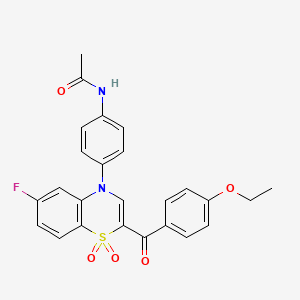 molecular formula C25H21FN2O5S B2581279 N-(4-{2-[(4-ethoxyphenyl)carbonyl]-6-fluoro-1,1-dioxido-4H-1,4-benzothiazin-4-yl}phenyl)acetamide CAS No. 1114872-52-4