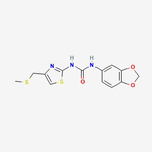molecular formula C13H13N3O3S2 B2581280 1-(Benzo[d][1,3]dioxol-5-yl)-3-(4-((methylthio)methyl)thiazol-2-yl)urea CAS No. 1207008-90-9