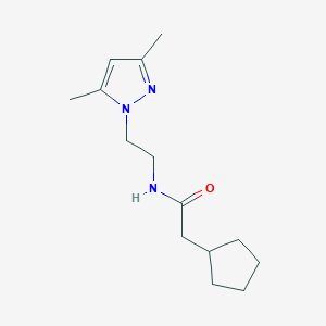 molecular formula C14H23N3O B2581284 2-环戊基-N-(2-(3,5-二甲基-1H-吡唑-1-基)乙基)乙酰胺 CAS No. 1234830-01-3