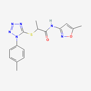 molecular formula C15H16N6O2S B2581299 N-(5-甲基-1,2-恶唑-3-基)-2-{[1-(4-甲基苯基)-1H-四唑-5-基]硫代}丙酰胺 CAS No. 887347-51-5