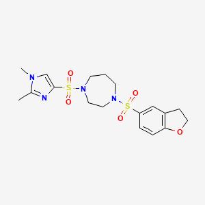 molecular formula C18H24N4O5S2 B2581302 1-((2,3-dihydrobenzofuran-5-yl)sulfonyl)-4-((1,2-dimethyl-1H-imidazol-4-yl)sulfonyl)-1,4-diazepane CAS No. 1904279-82-8