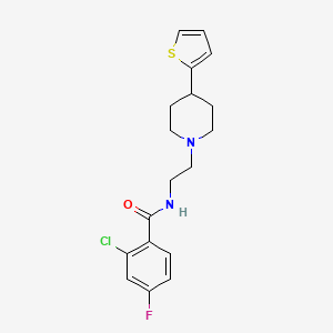 molecular formula C18H20ClFN2OS B2581309 2-氯-4-氟-N-(2-(4-(噻吩-2-基)哌啶-1-基)乙基)苯甲酰胺 CAS No. 1428352-82-2