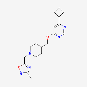 molecular formula C18H25N5O2 B2581316 5-((4-(((6-Cyclobutylpyrimidin-4-yl)oxy)methyl)piperidin-1-yl)methyl)-3-methyl-1,2,4-oxadiazole CAS No. 2320144-64-5