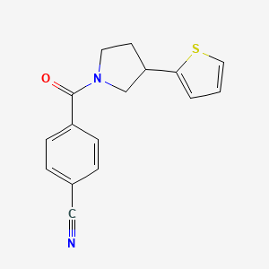 molecular formula C16H14N2OS B2581321 4-(3-(Thiophen-2-yl)pyrrolidine-1-carbonyl)benzonitrile CAS No. 2177365-82-9