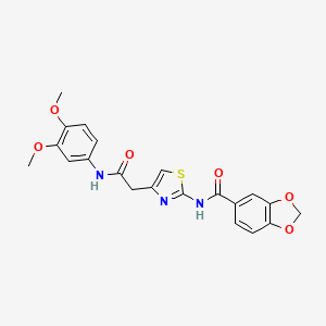 molecular formula C21H19N3O6S B2581322 N-(4-(2-((3,4-二甲氧基苯基)氨基)-2-氧代乙基)噻唑-2-基)苯并[d][1,3]二氧杂环-5-甲酰胺 CAS No. 921520-25-4