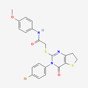 molecular formula C21H18BrN3O3S2 B2581327 2-[[3-(4-bromophenyl)-4-oxo-6,7-dihydrothieno[3,2-d]pyrimidin-2-yl]sulfanyl]-N-(4-methoxyphenyl)acetamide CAS No. 362501-35-7