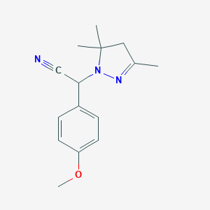 molecular formula C15H19N3O B258133 (4-Methoxy-phenyl)-(3,5,5-trimethyl-4,5-dihydro-pyrazol-1-yl)-acetonitrile 