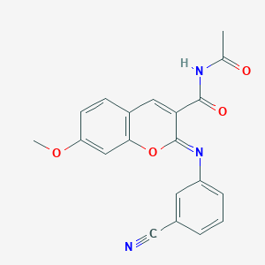 molecular formula C20H15N3O4 B2581333 N-acetyl-2-(3-cyanophenyl)imino-7-methoxychromene-3-carboxamide CAS No. 391228-17-4