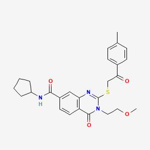 molecular formula C26H29N3O4S B2581334 N-cyclopentyl-3-(2-methoxyethyl)-2-{[2-(4-methylphenyl)-2-oxoethyl]thio}-4-oxo-3,4-dihydroquinazoline-7-carboxamide CAS No. 932457-59-5