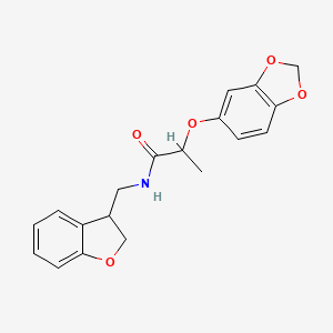 molecular formula C19H19NO5 B2581346 2-(2H-1,3-benzodioxol-5-yloxy)-N-[(2,3-dihydro-1-benzofuran-3-yl)methyl]propanamide CAS No. 2097890-45-2