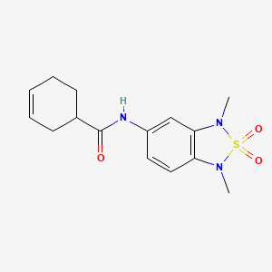molecular formula C15H19N3O3S B2581350 N-(1,3-dimethyl-2,2-dioxido-1,3-dihydrobenzo[c][1,2,5]thiadiazol-5-yl)cyclohex-3-enecarboxamide CAS No. 2034483-70-8