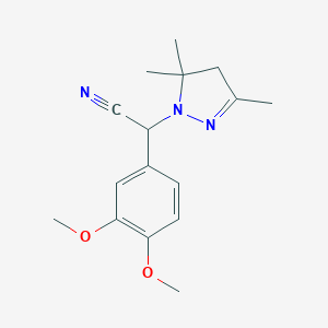 molecular formula C16H21N3O2 B258136 (3,4-Dimethoxy-phenyl)-(3,5,5-trimethyl-4,5-dihydro-pyrazol-1-yl)-acetonitrile 