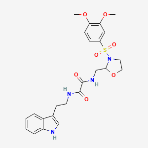 molecular formula C24H28N4O7S B2581362 N1-(2-(1H-吲哚-3-基)乙基)-N2-((3-((3,4-二甲氧苯基)磺酰基)恶唑烷-2-基)甲基)草酰胺 CAS No. 868983-28-2